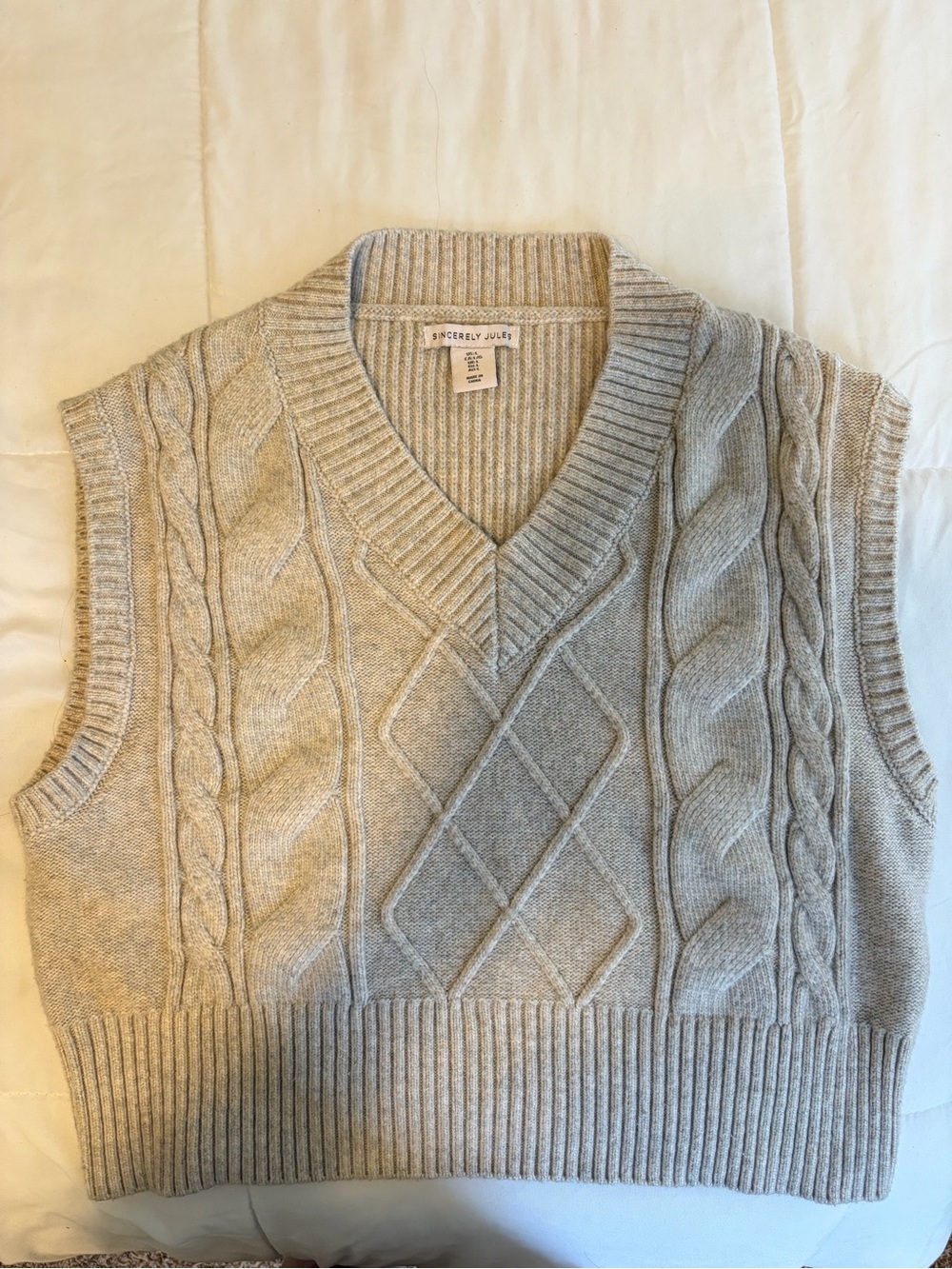 Sincerly Jules Cream Cable Knit V-Neck Sweater Vest